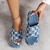 Plaid PU Leather Platform Sandals Medium OutfitFlow